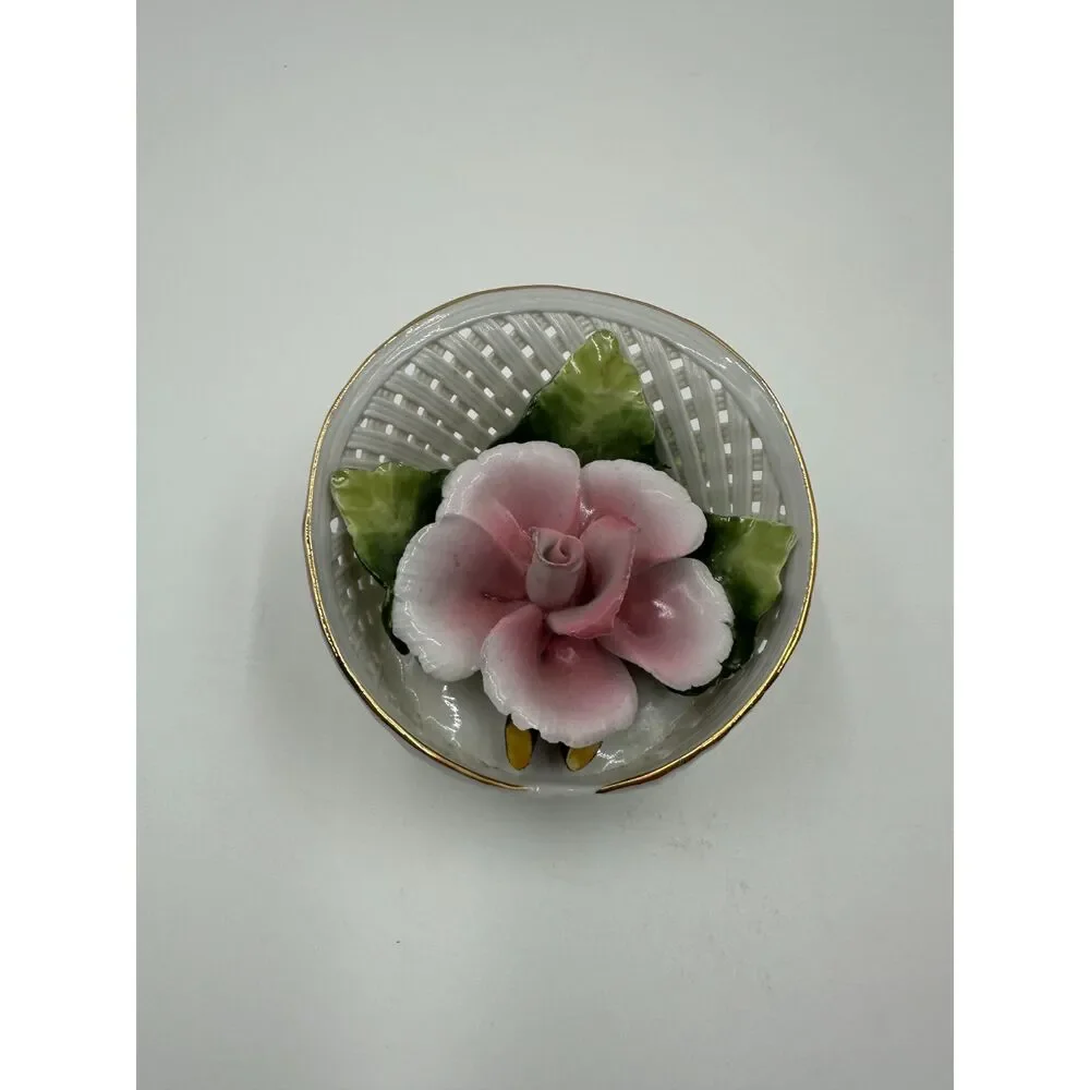 Porcelain Home Decor Flower Basket Mini Home Decor Hand Modeled Hand Painted